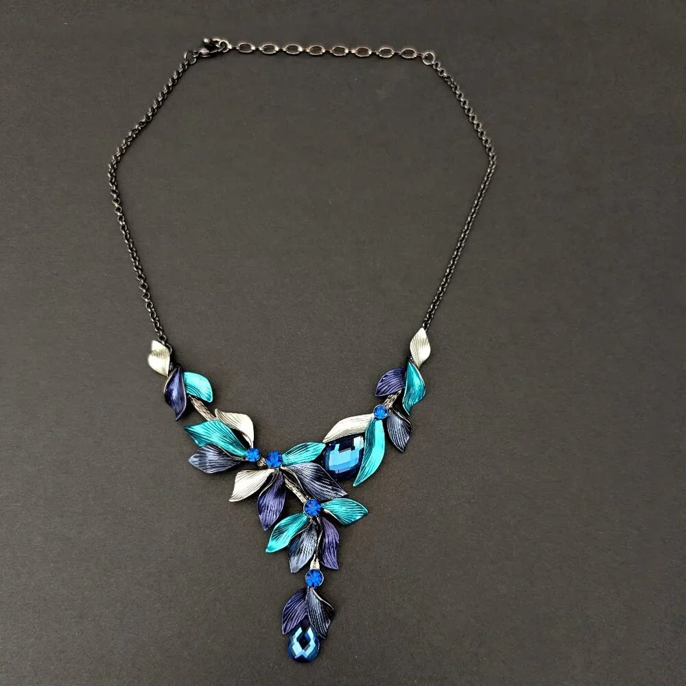 Navy, silver and teal statement necklace